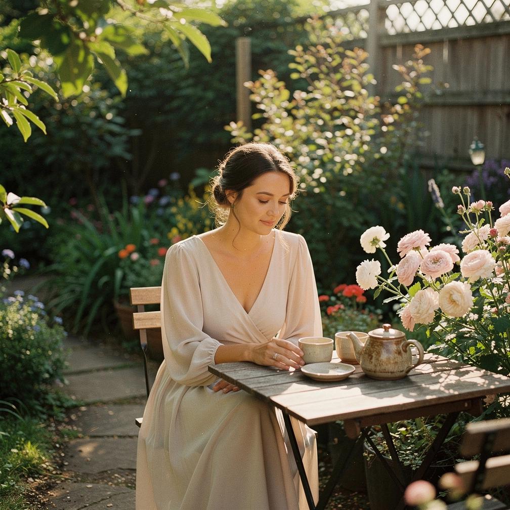 Stilingai sutvarkyta arbatos gėrimo zona su minimalistiniu dekoru, skirta ramiems kasdieniams momentams.